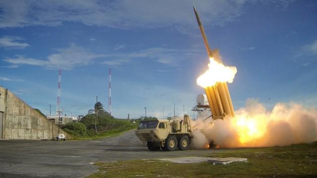 A Terminal High Altitude Area Defense (THAAD) interceptor is launched during a successful intercept test, in this undated handout photo provided by the U.S. Department of Defense, Missile Defense Agency.  U.S. Department of Defense, Missile Defense Agency/Handout via Reuters/File Photo