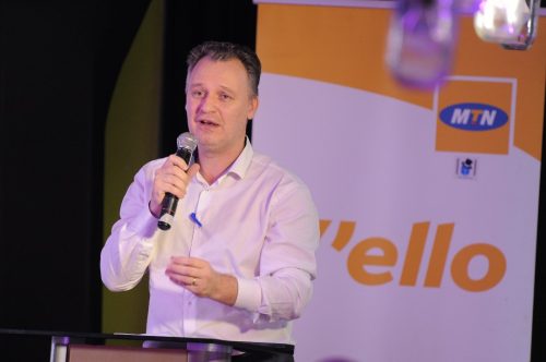 Wim Vanhelleputte CEO MTN Uganda speaking at the launch that took place at The Innovation Village in